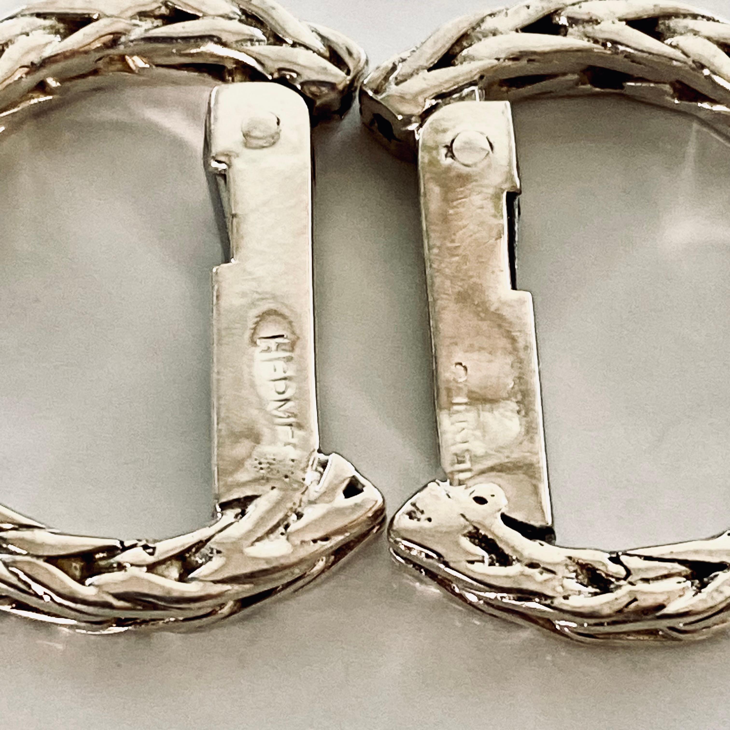 Hermes Vintage Rope Twisted Hoop Style Silver Hinged 0.15 Inch Rare Cufflinks For Sale 3