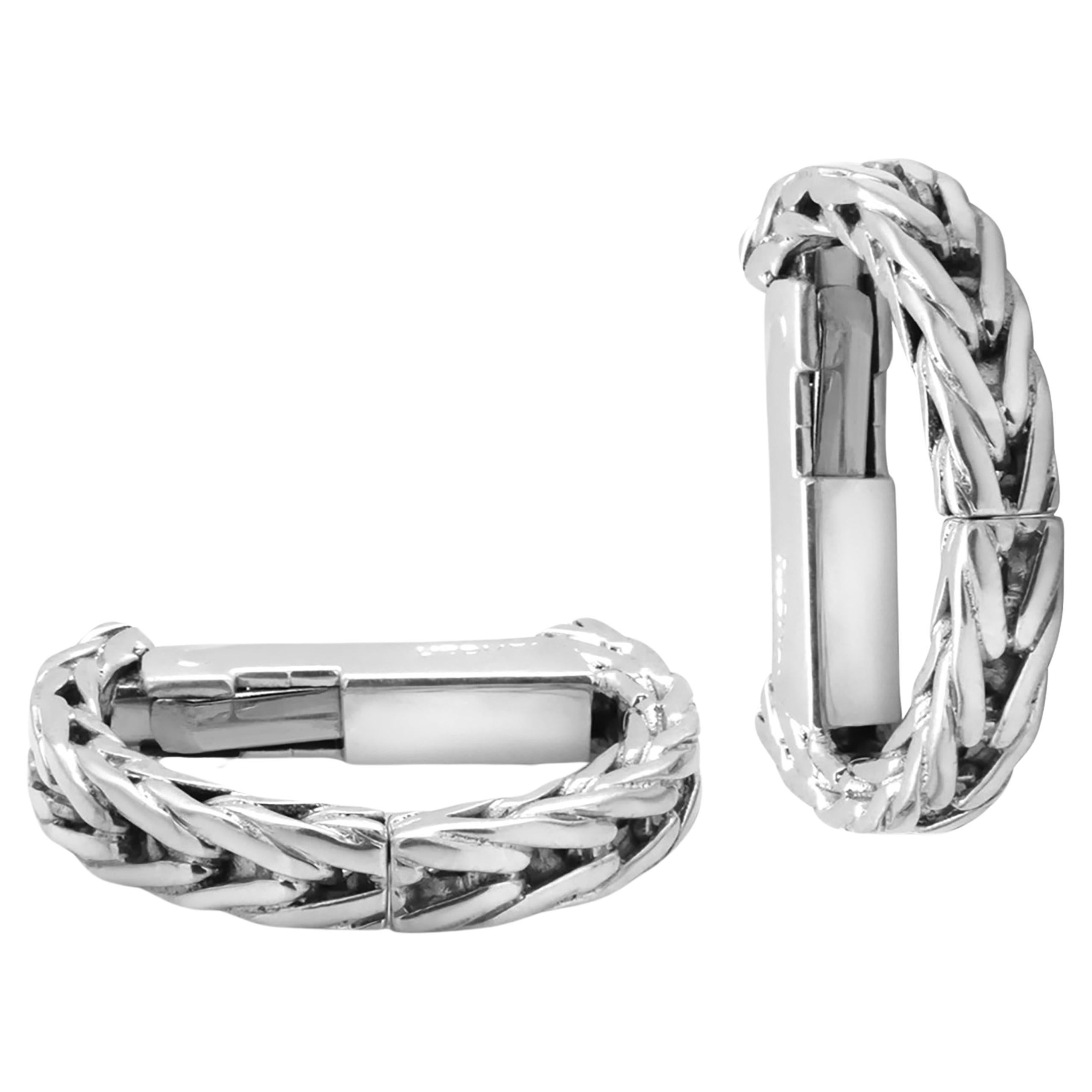 Hermes Vintage Rope Twisted Hoop Style Silver Hinged 0.15 Inch Rare Cufflinks For Sale