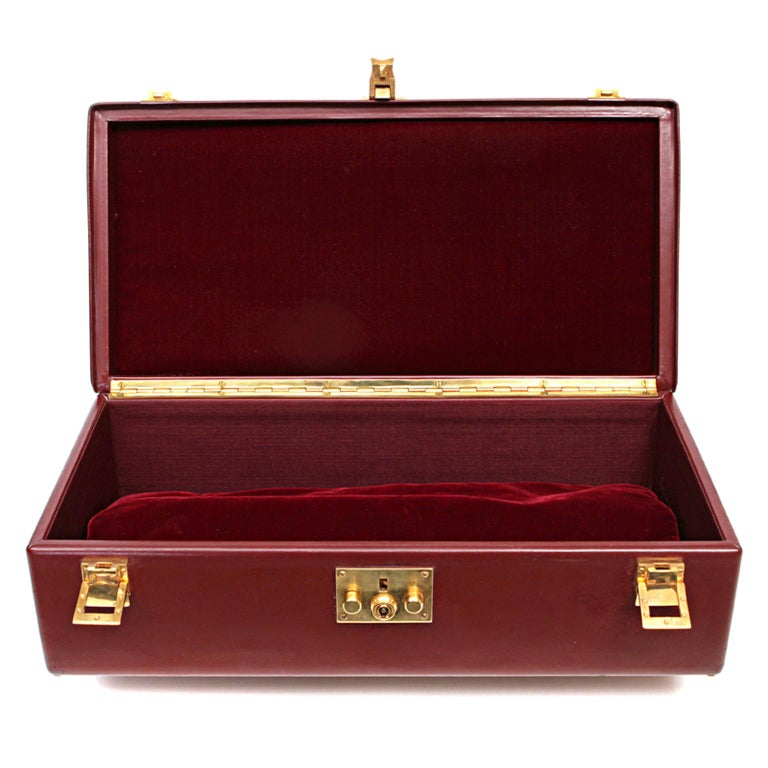 Hermes Vintage Rouge Box Calf Jewelry Travel Case For Sale