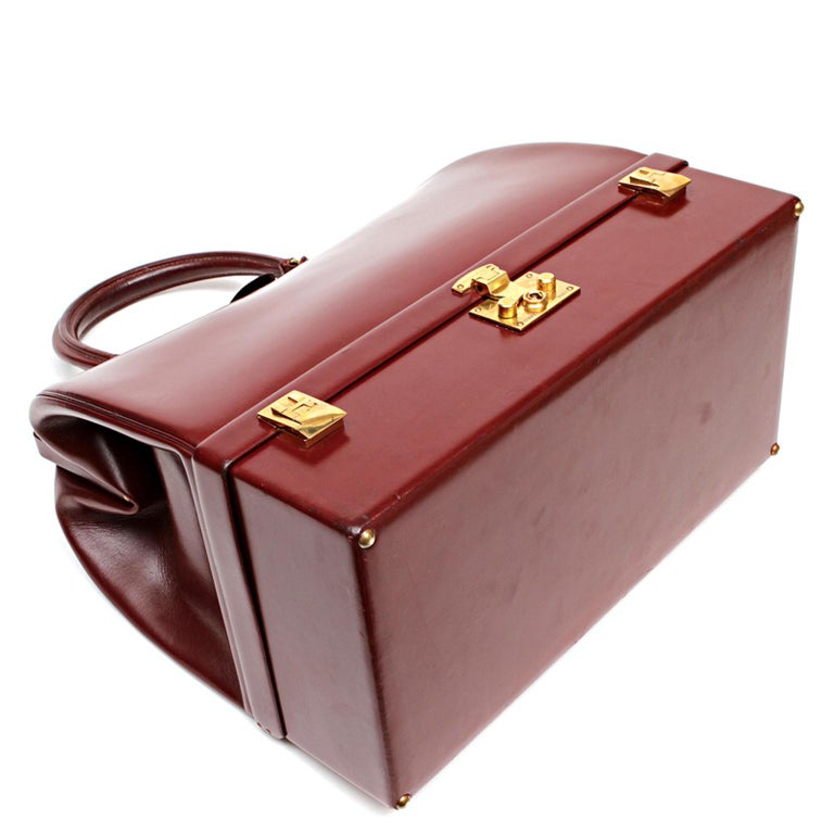 Hermes Vintage Rouge Box Calf Jewelry Travel Case For Sale