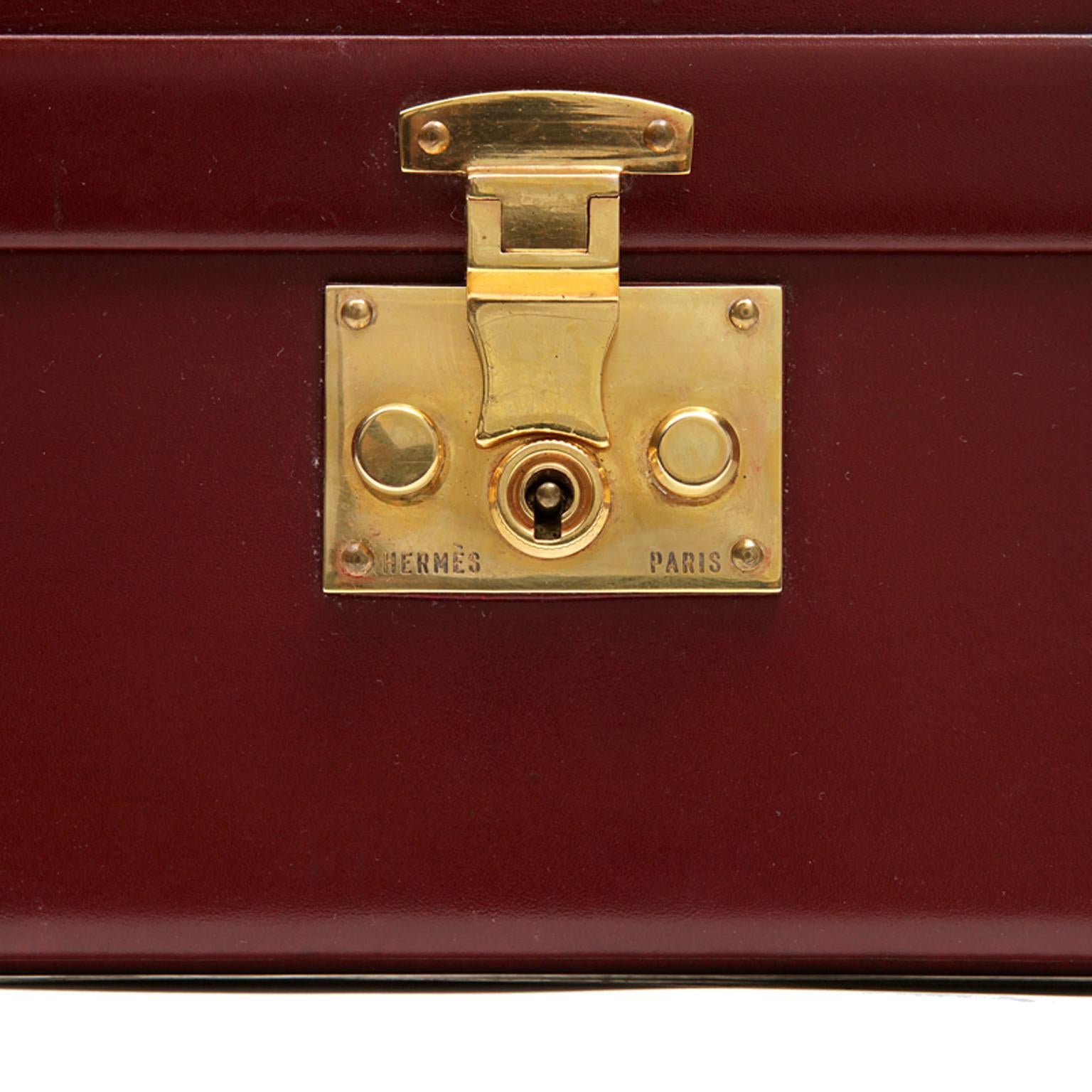 Brown Hermes Vintage Rouge Box Calf Jewelry Travel Case