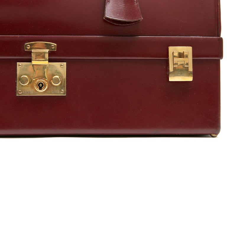 Hermes Vintage Rouge Box Calf Jewelry Travel Case For Sale