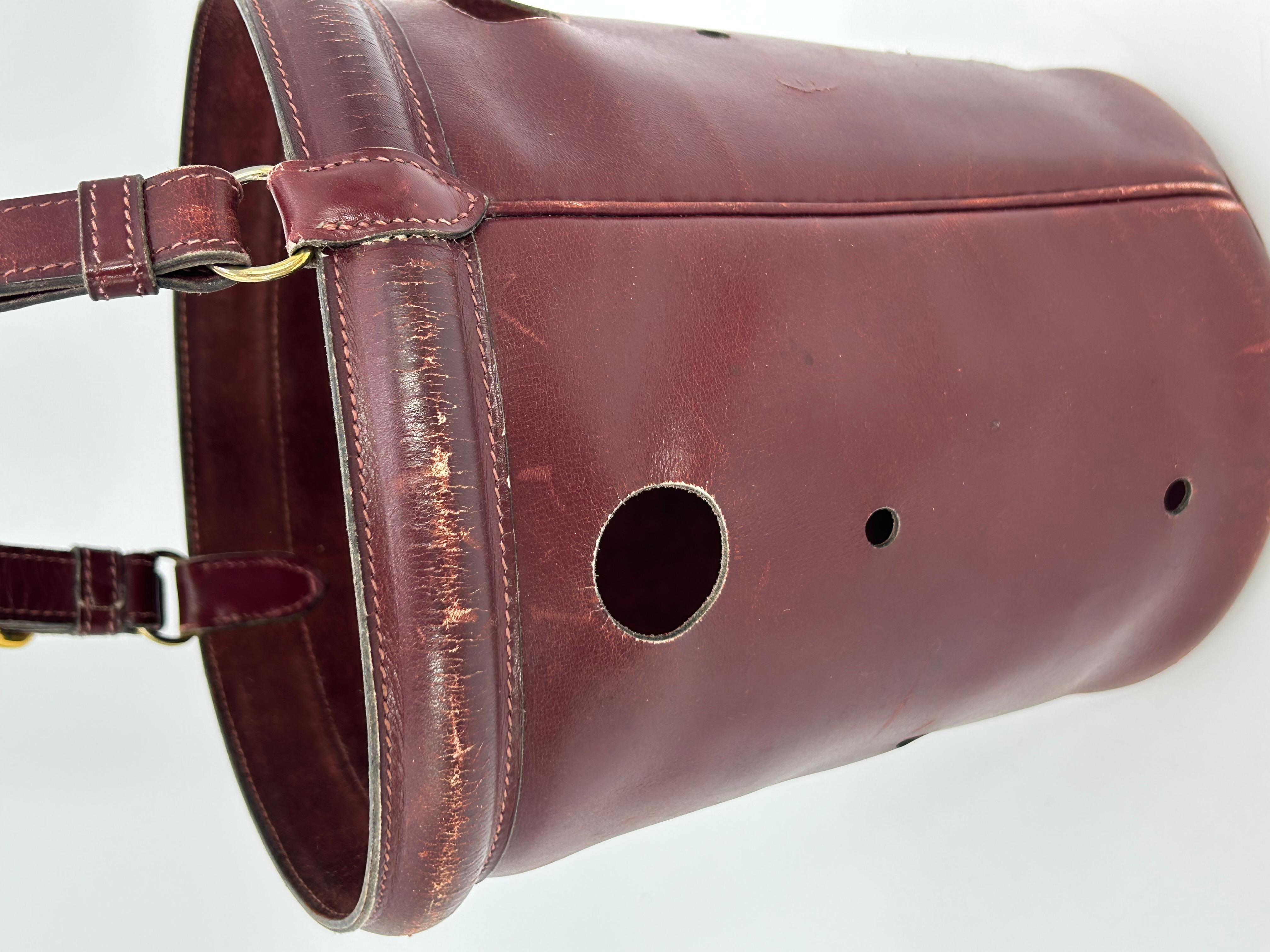 Hermes Vintage Rouge Box Calf Leather Mangeoire Bucket Bag with Scarf For Sale 13