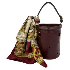 Hermes Vintage Rouge Box Calf Leather Mangeoire Bucket Bag with Scarf