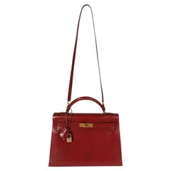 Hermès Vintage Rouge H Box Calf Sellier Kelly 32 GHW