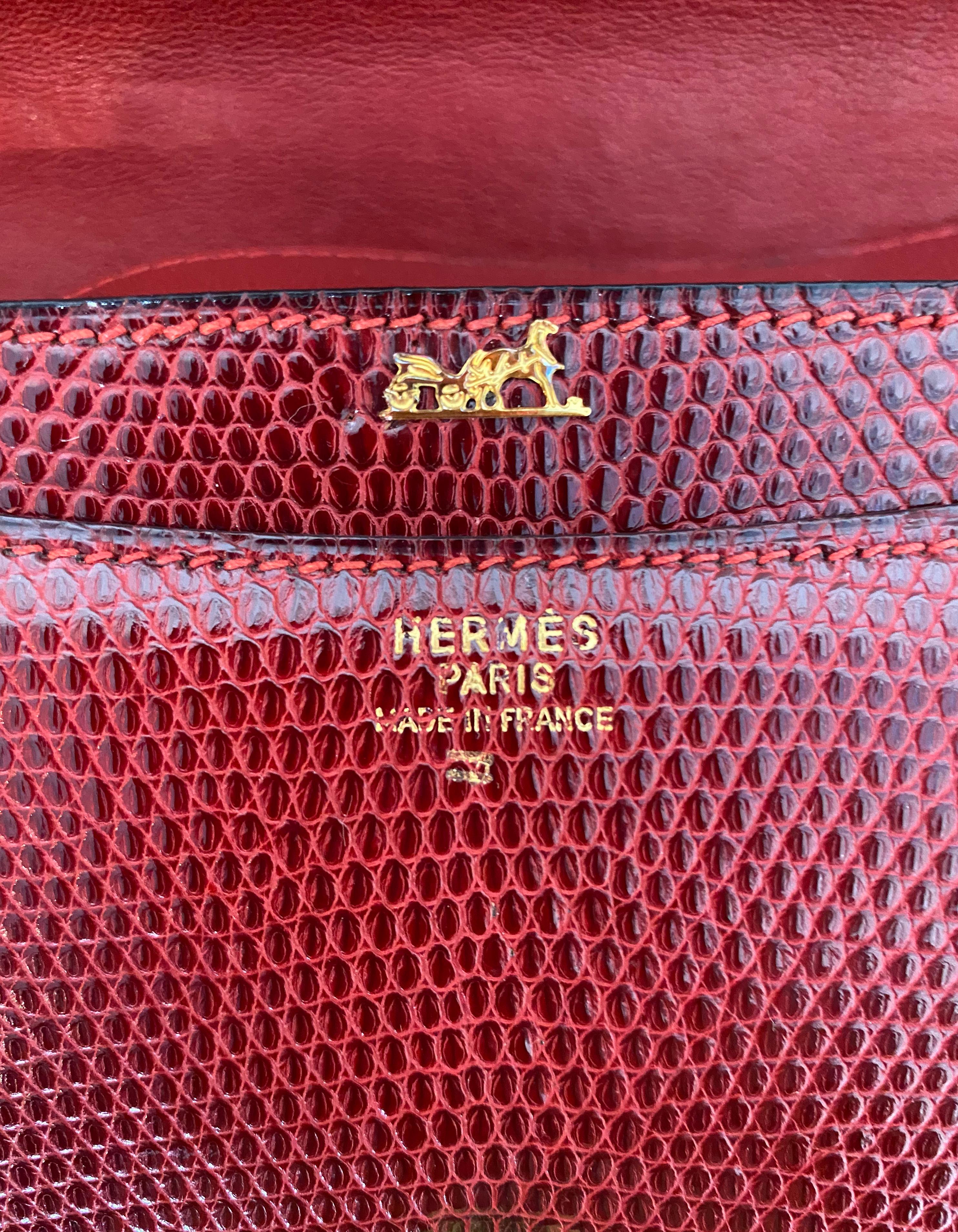 Hermes Vintage Rouge H Burgundy Lizard Sac Eugine 2-Way Clutch/Shouder Bag 1