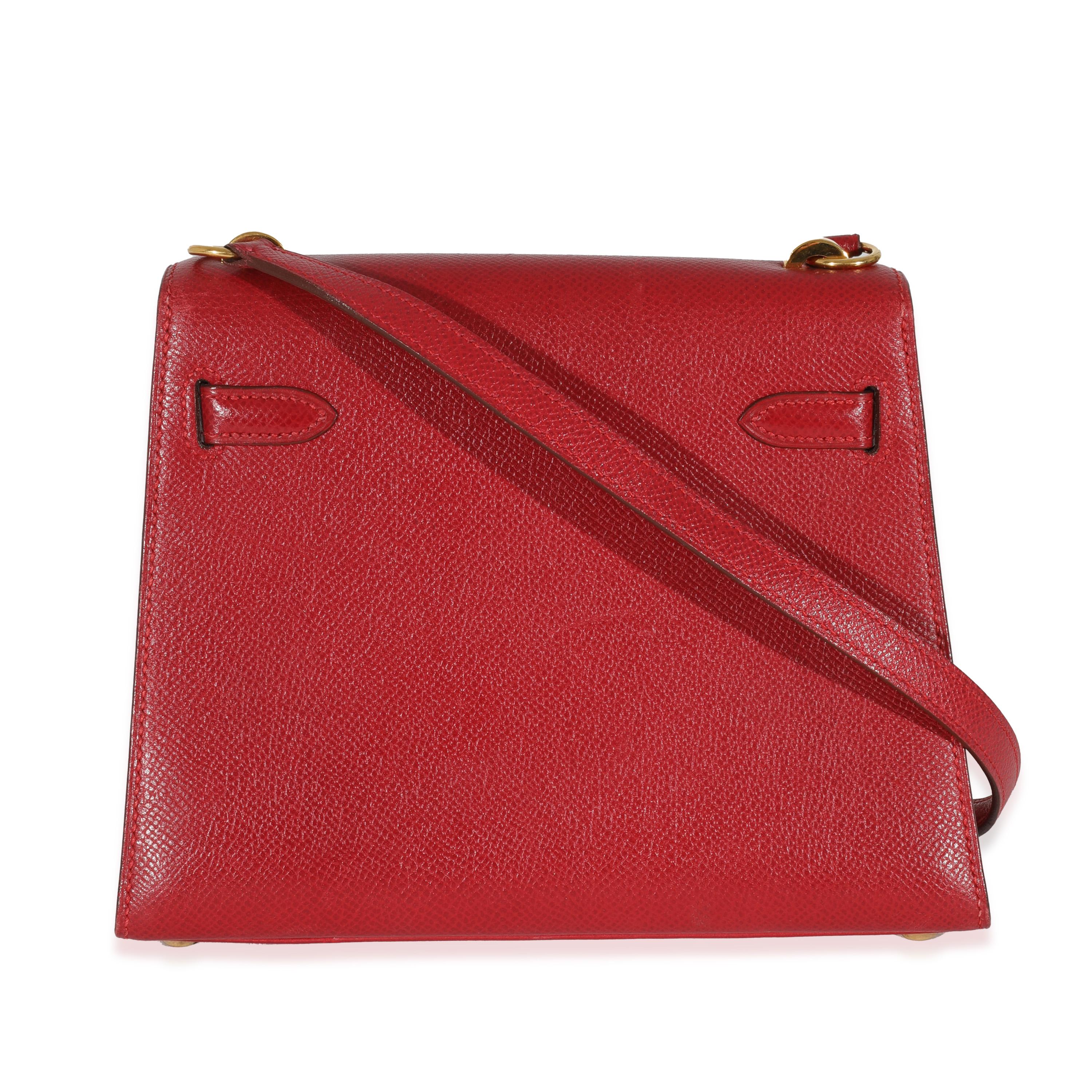 Hermes Vintage Rouge Vif Courchevel Mini Sellier Shoulder Kelly 20 GHW In Excellent Condition In New York, NY