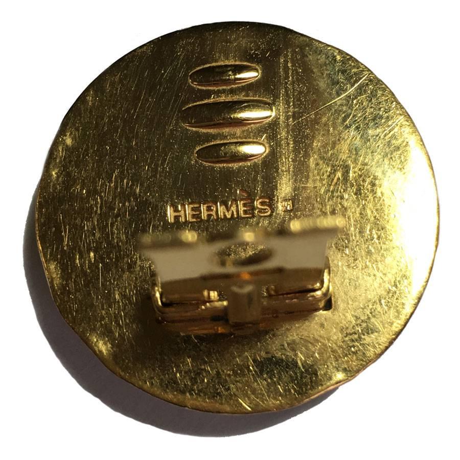 HERMES Vintage Round Clip-on earrings in Gold Plated and Black Enamel  2