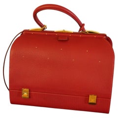 Hermès Vintage Sac Mallette Red Leather Doctor Bag with Gold Plated Accents