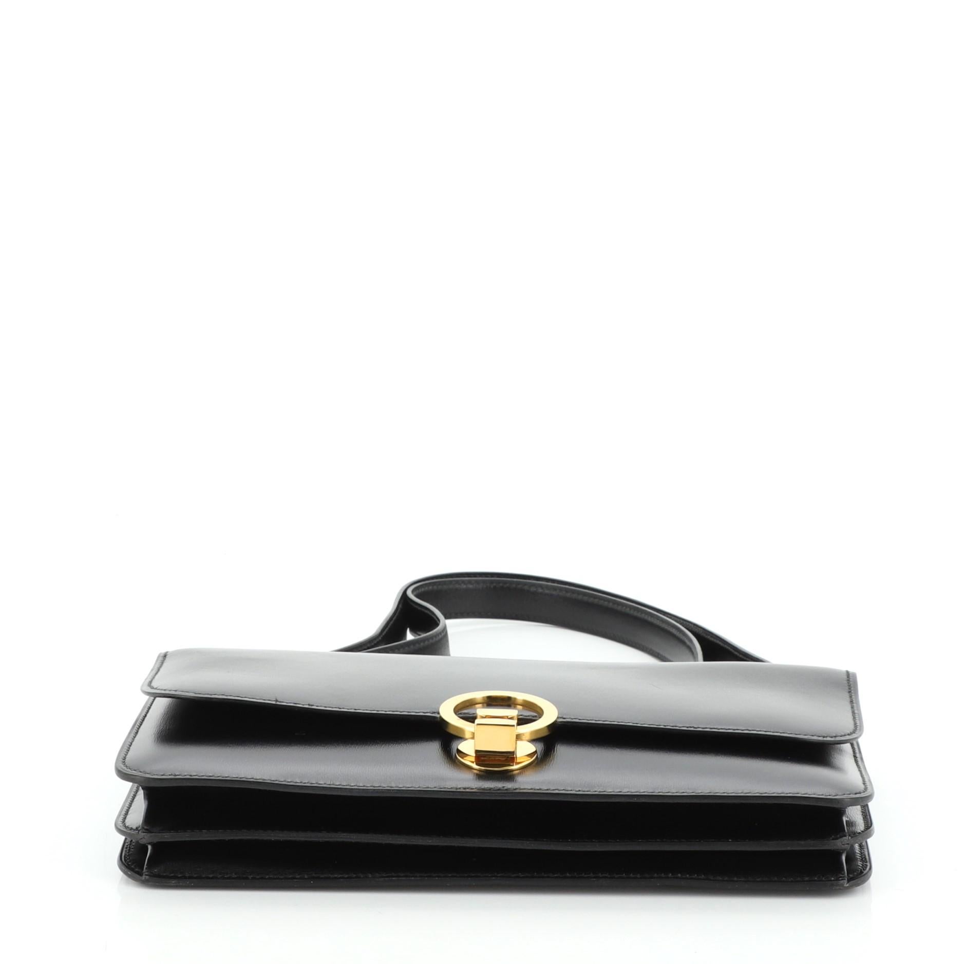 Black Hermes Vintage Sac Ring Shoulder Bag Box Calf