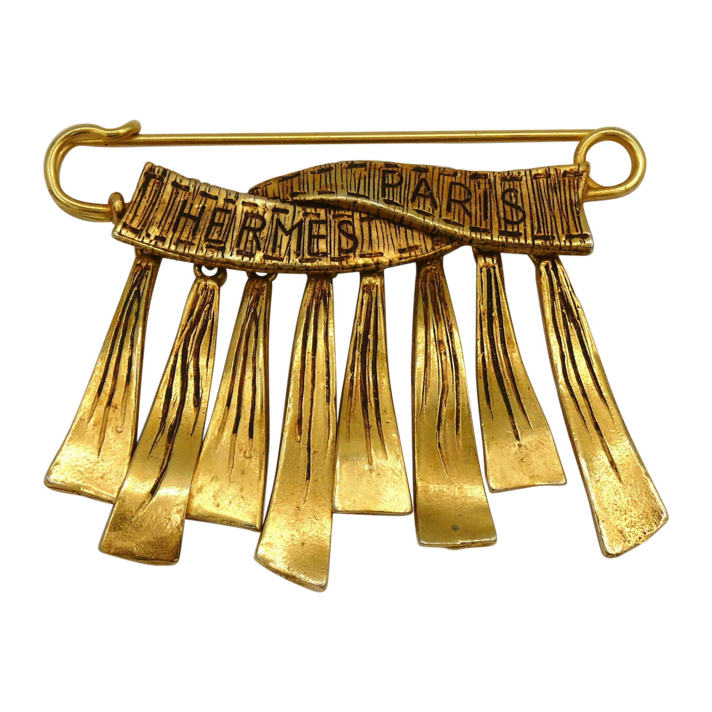 HERMES Vintage Safety Pin Ribbon Charms Brooch