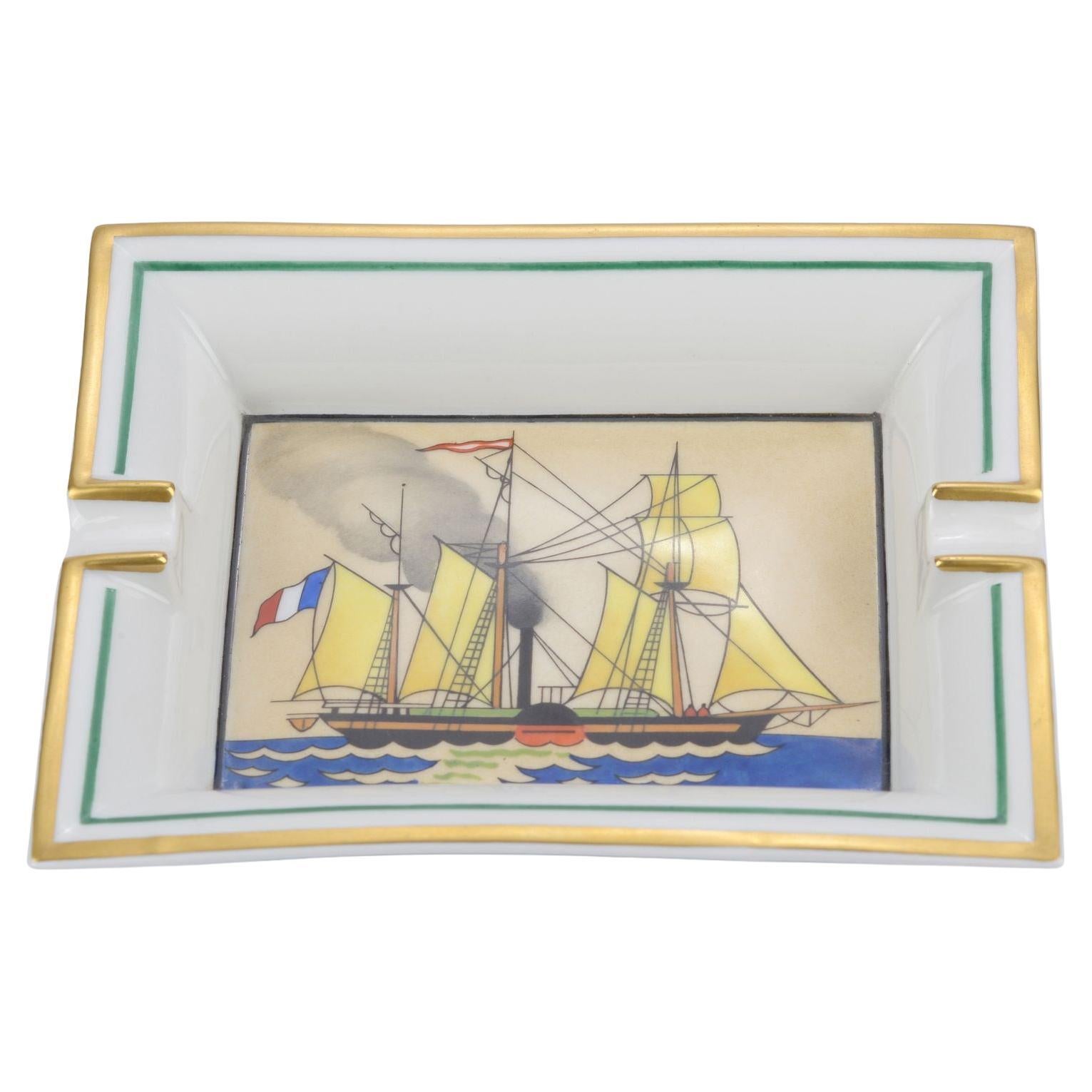 Hermès Vintage Sailing Ashtray Porcelain For Sale