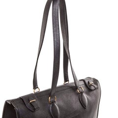HERMES Vintage Satchel Bag in Black Grained Leather
