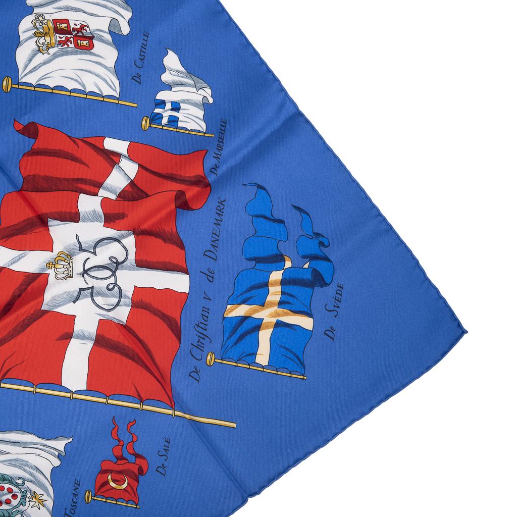 Women's Hermes Vintage Scarf  Pavois French Blue / Red /White Silk by Philippe Ladoux