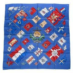 Hermes Vintage Scarf  Pavois French Blue / Red /White Silk by Philippe Ladoux