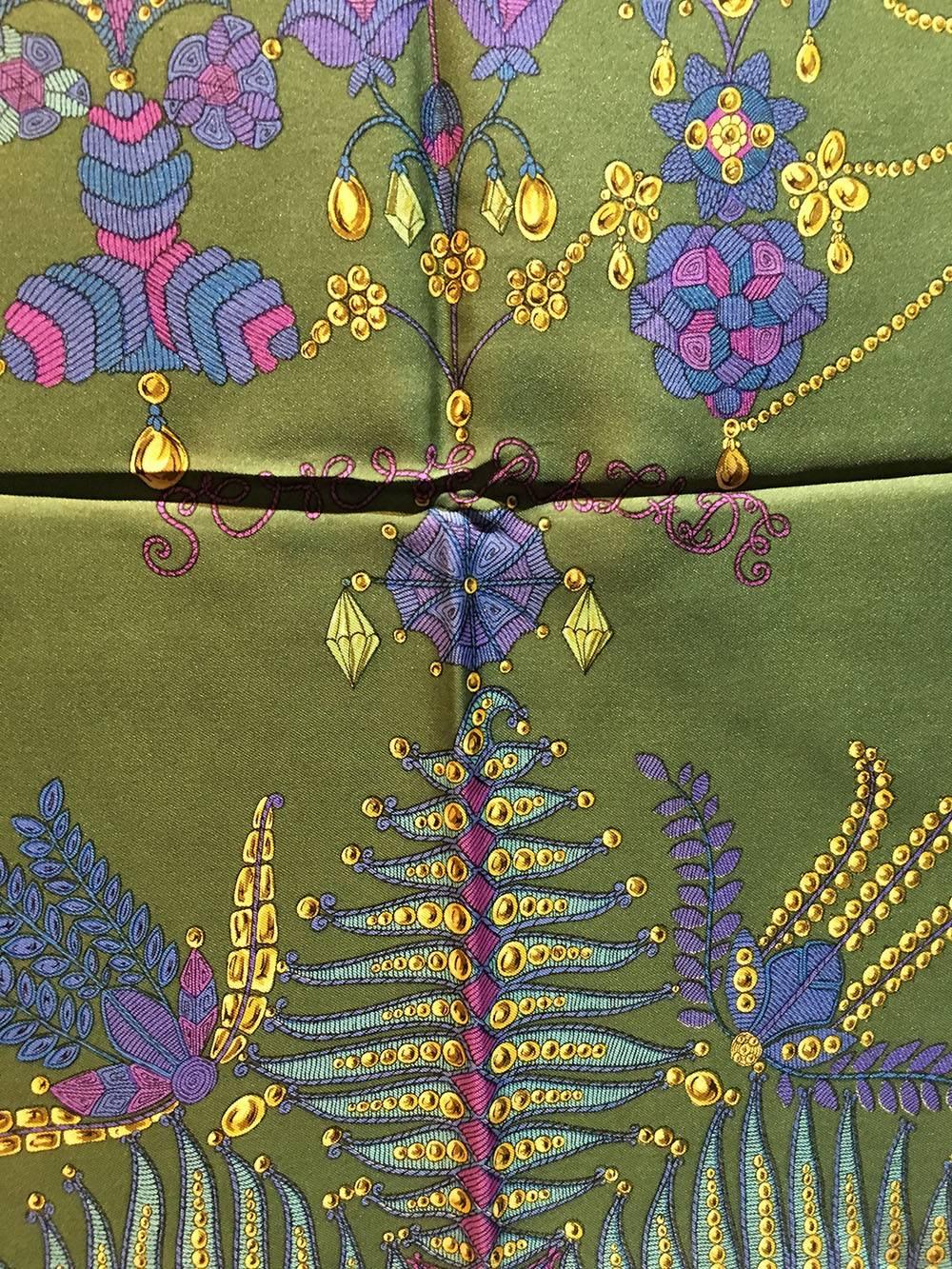 Hermes Vintage Scheherazade Silk Scarf in Green and Blue c1985 In Excellent Condition In Philadelphia, PA