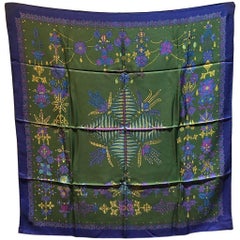 Hermes Vintage Scheherazade Silk Scarf in Green and Blue c1985