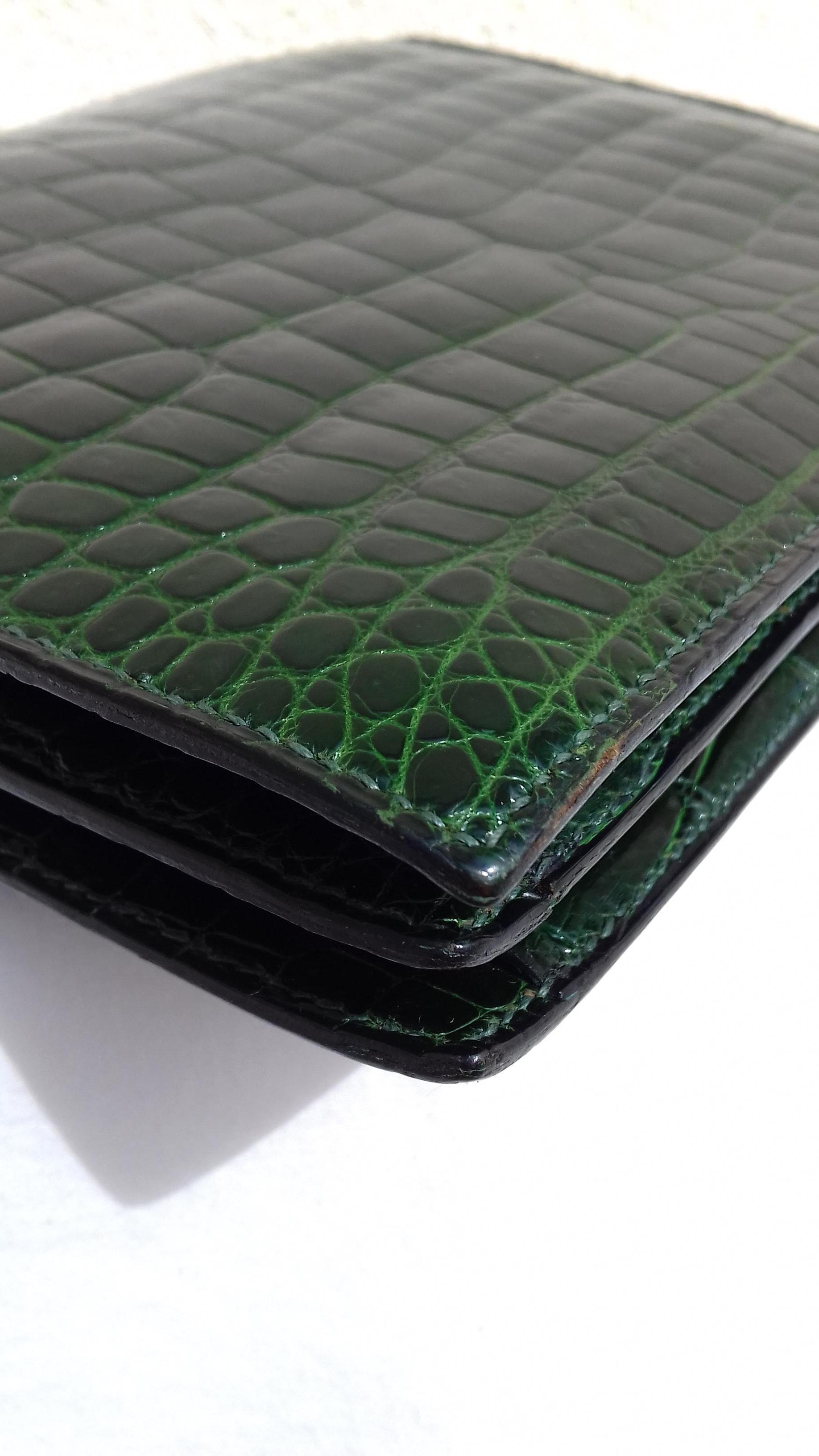 Hermès Vintage Sequana Bag Emerald Green Porosus Crocodile Ghw + Cards Holder 8