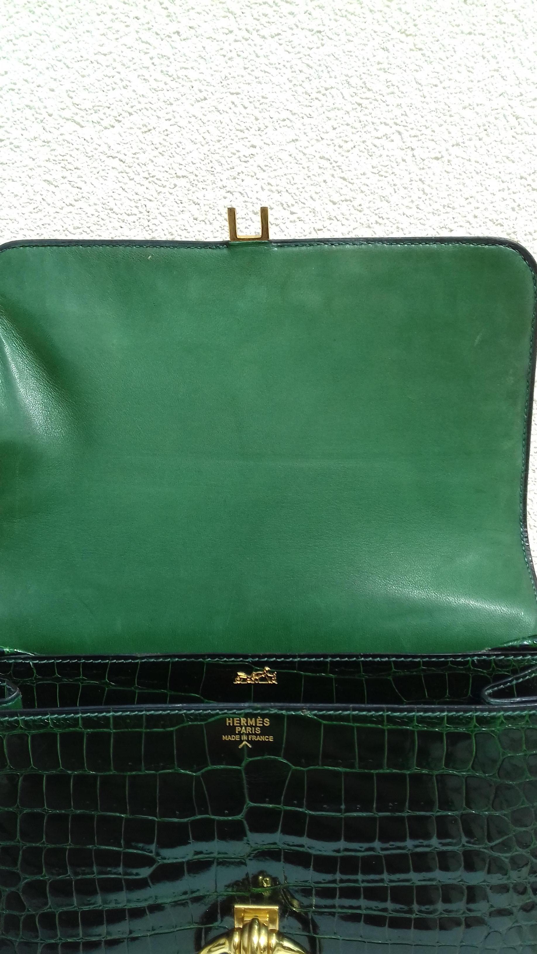 Hermès Vintage Sequana Bag Emerald Green Porosus Crocodile Ghw + Cards Holder 9