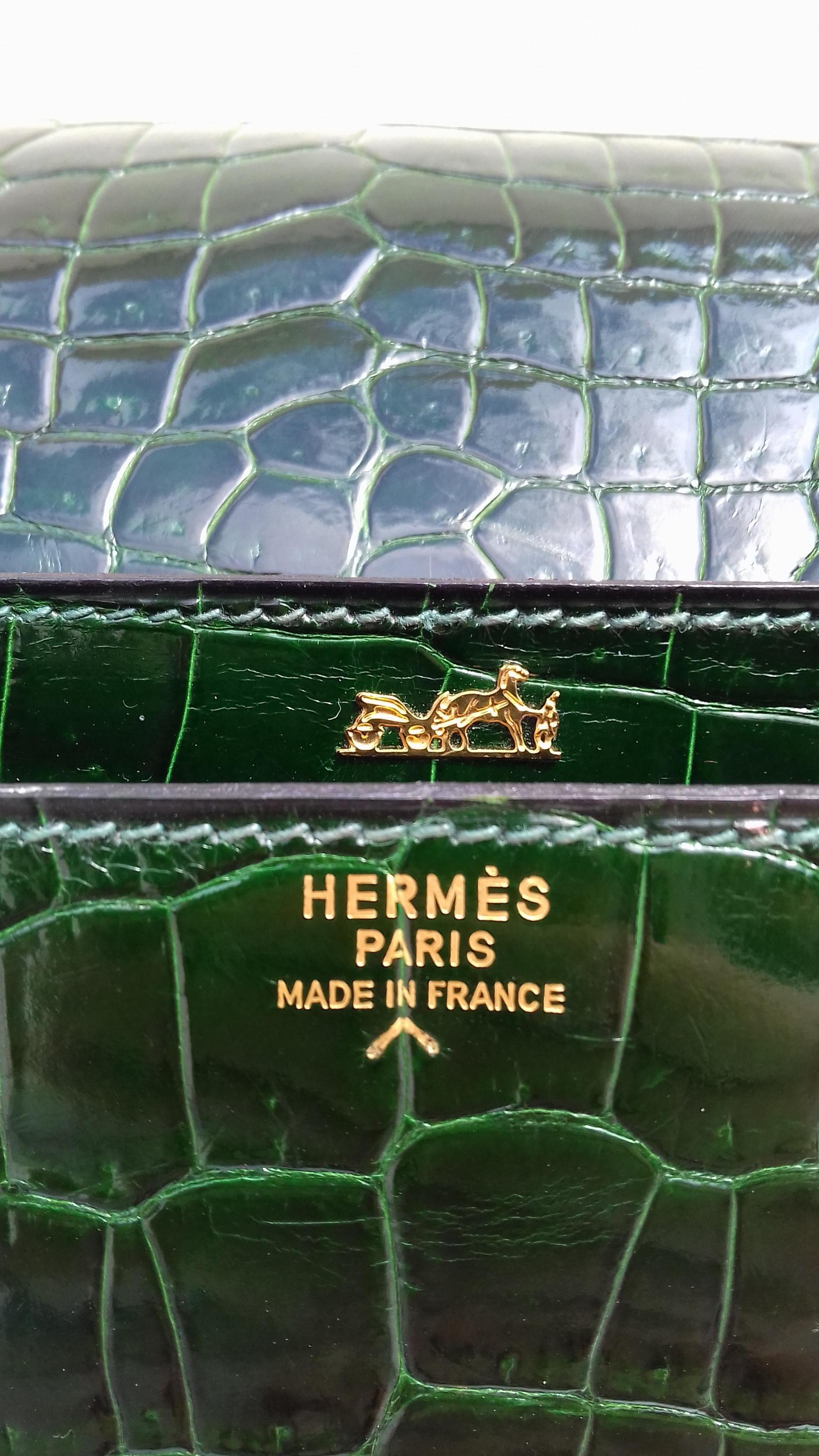 Hermès Vintage Sequana Bag Emerald Green Porosus Crocodile Ghw + Cards Holder 10