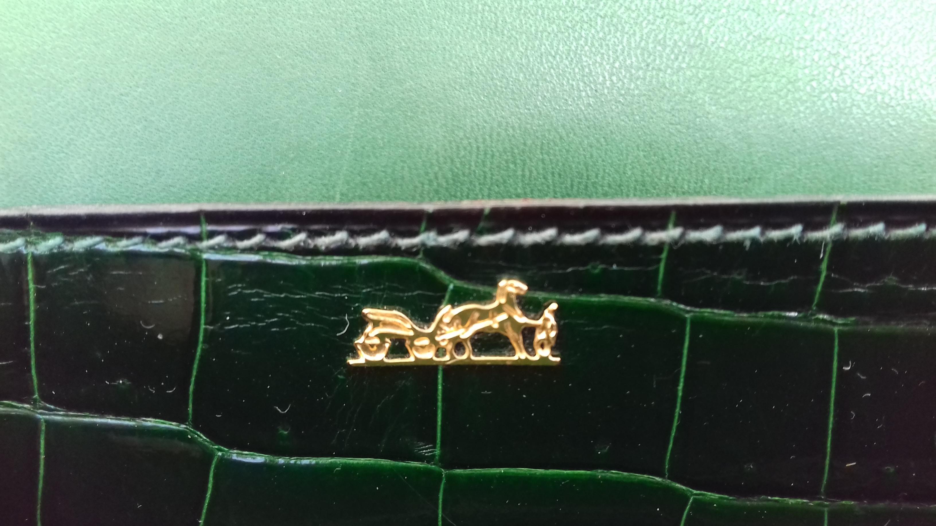 Hermès Vintage Sequana Bag Emerald Green Porosus Crocodile Ghw + Cards Holder 12