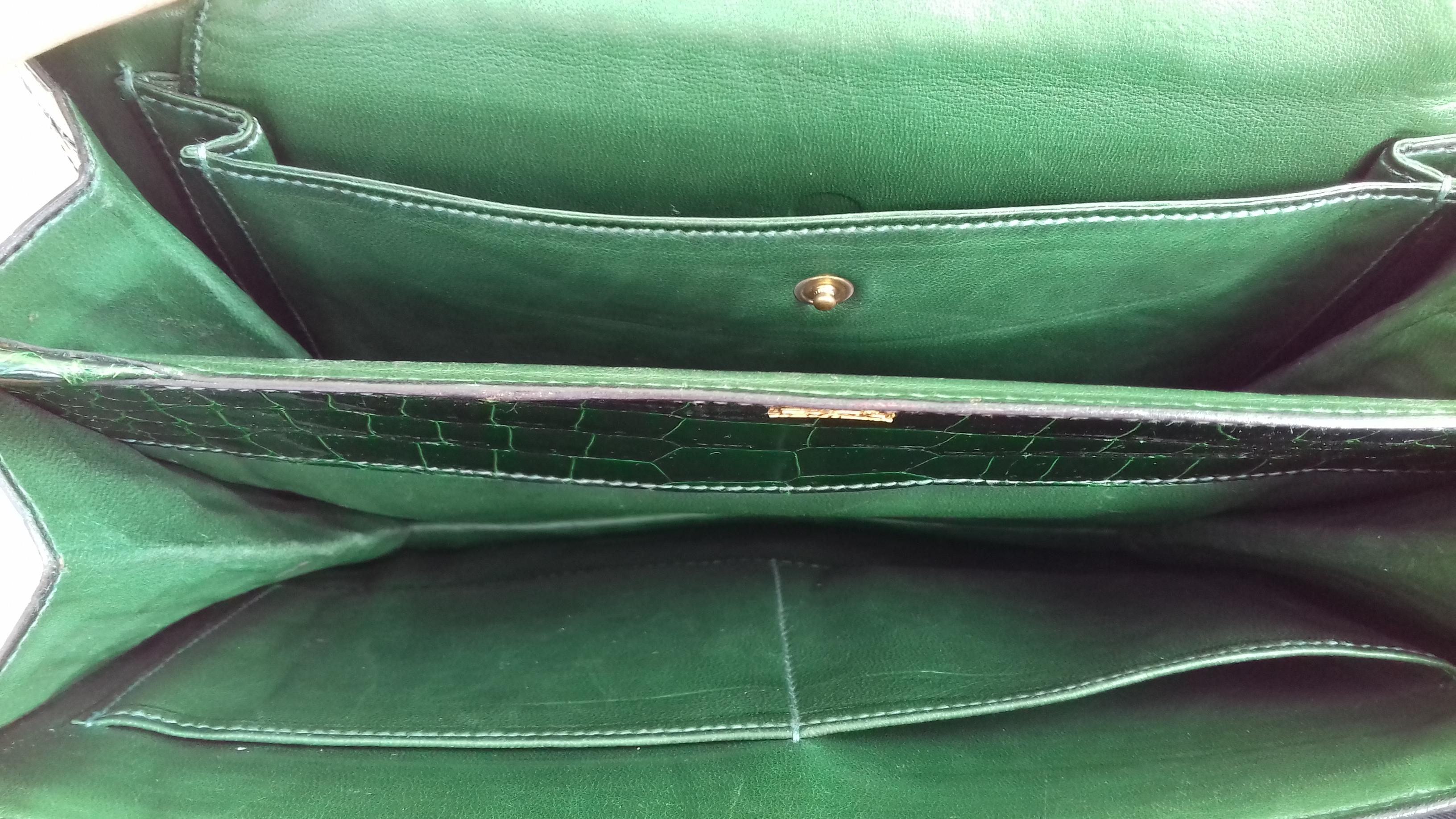 Hermès Vintage Sequana Bag Emerald Green Porosus Crocodile Ghw + Cards Holder 13
