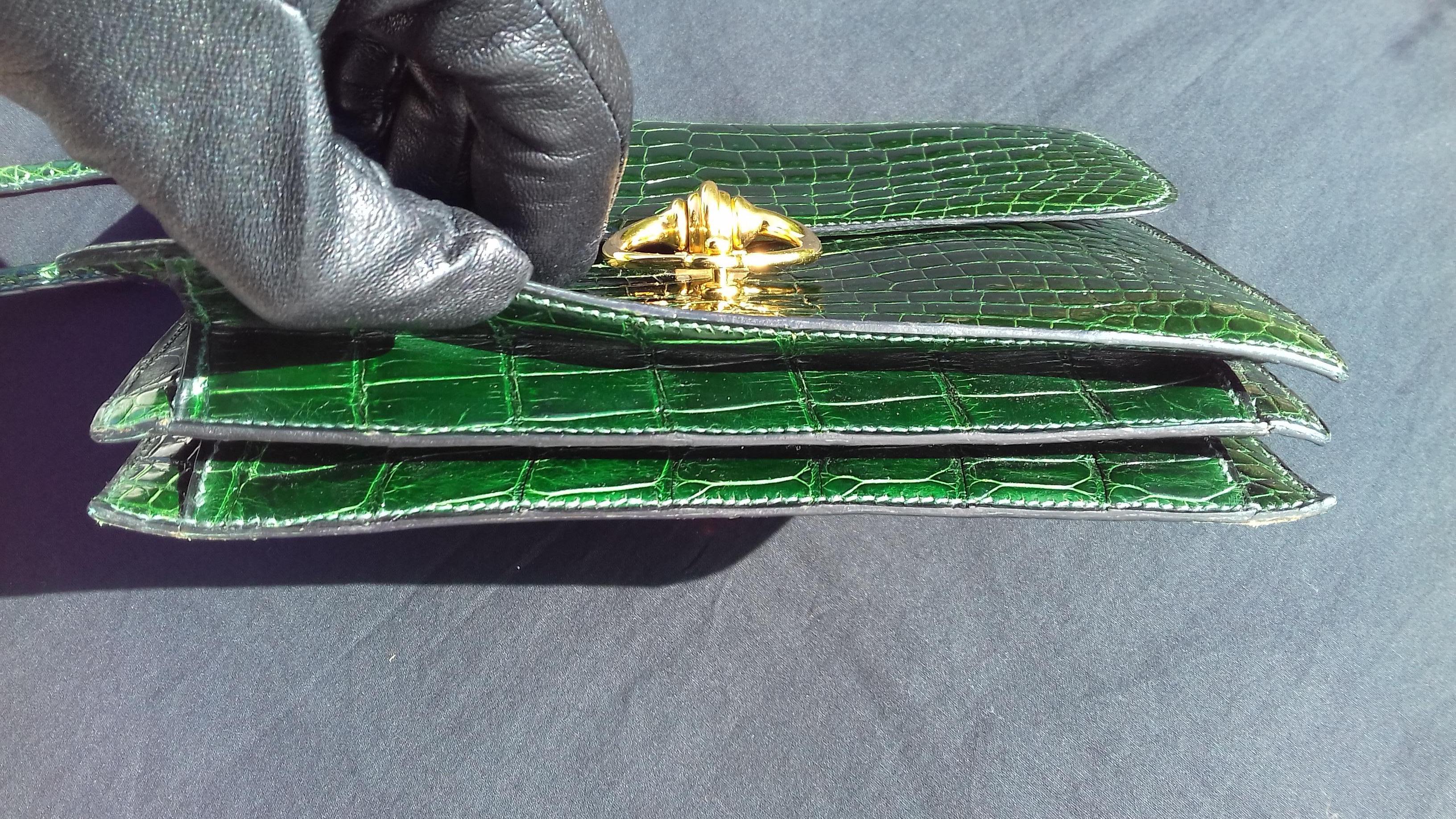 Hermès Vintage Sequana Bag Emerald Green Porosus Crocodile Ghw + Cards Holder 14