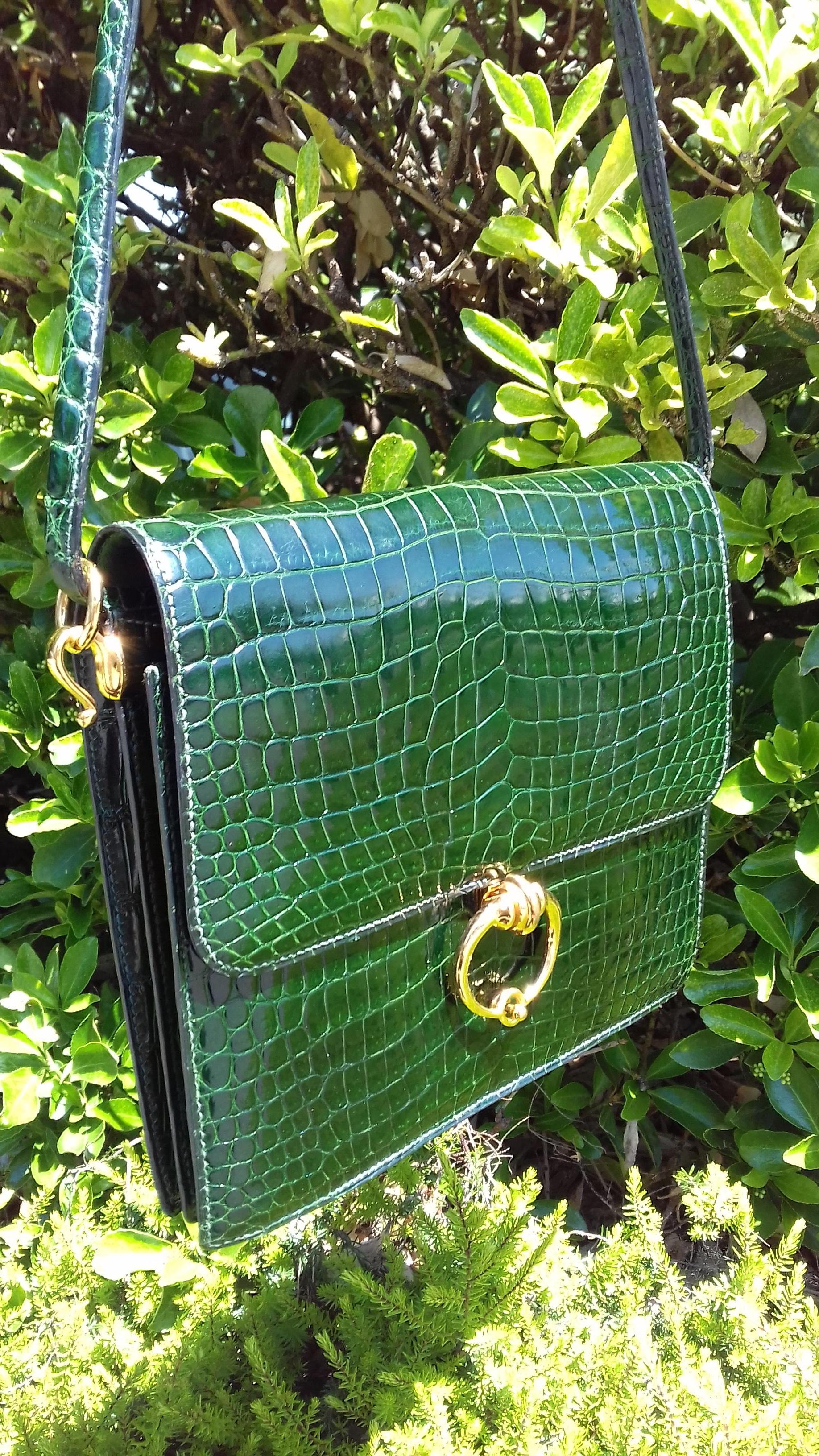 Hermès Vintage Sequana Bag Emerald Green Porosus Crocodile Ghw + Cards Holder 15