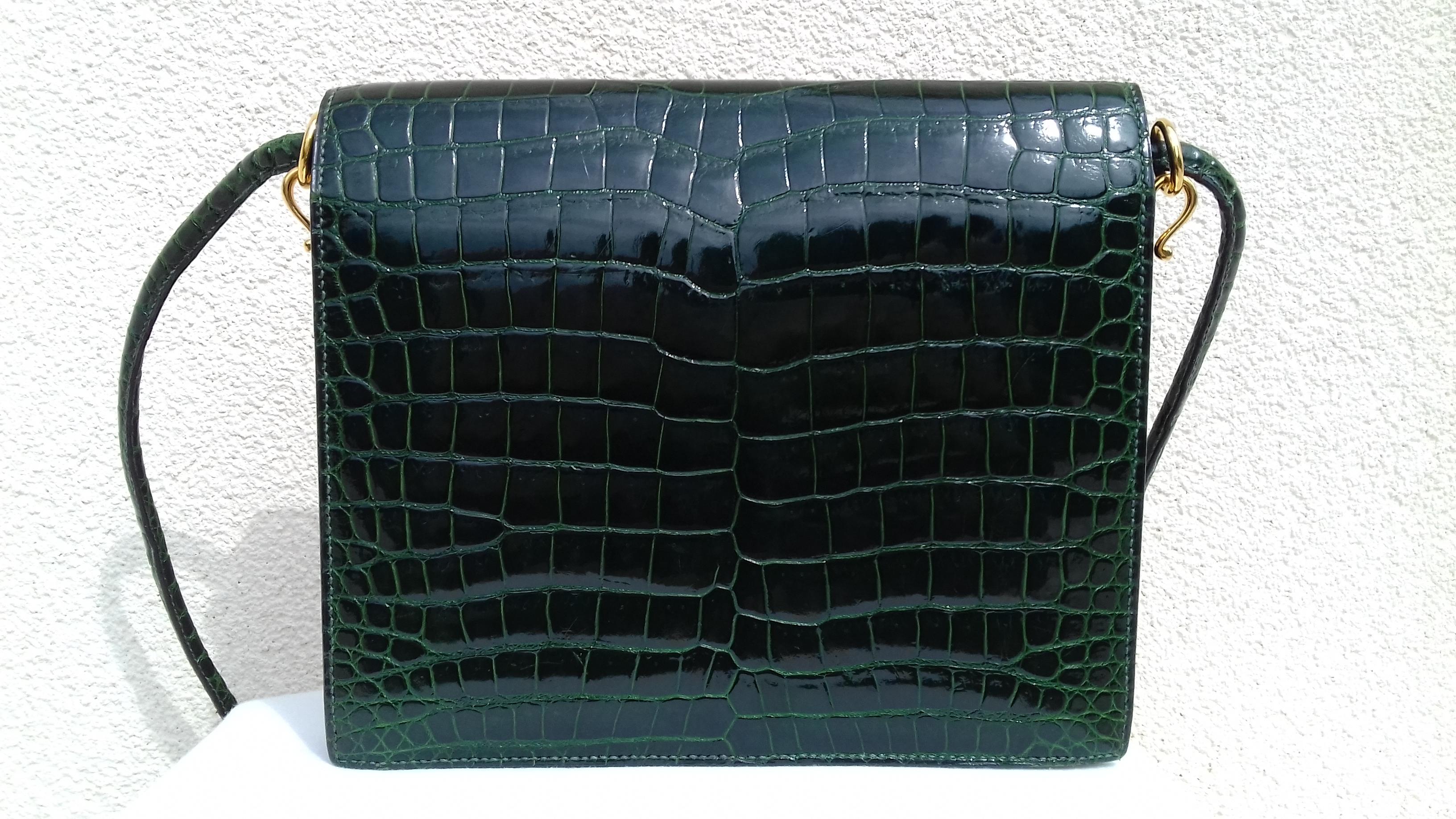 Women's Hermès Vintage Sequana Bag Emerald Green Porosus Crocodile Ghw + Cards Holder