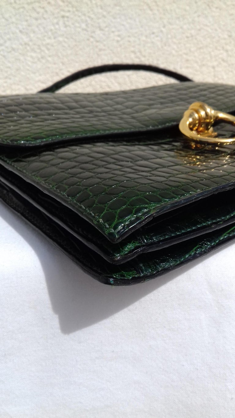 Hermès Vintage Sequana Bag Emerald Green Porosus Crocodile Ghw + Cards Holder at 1stDibs