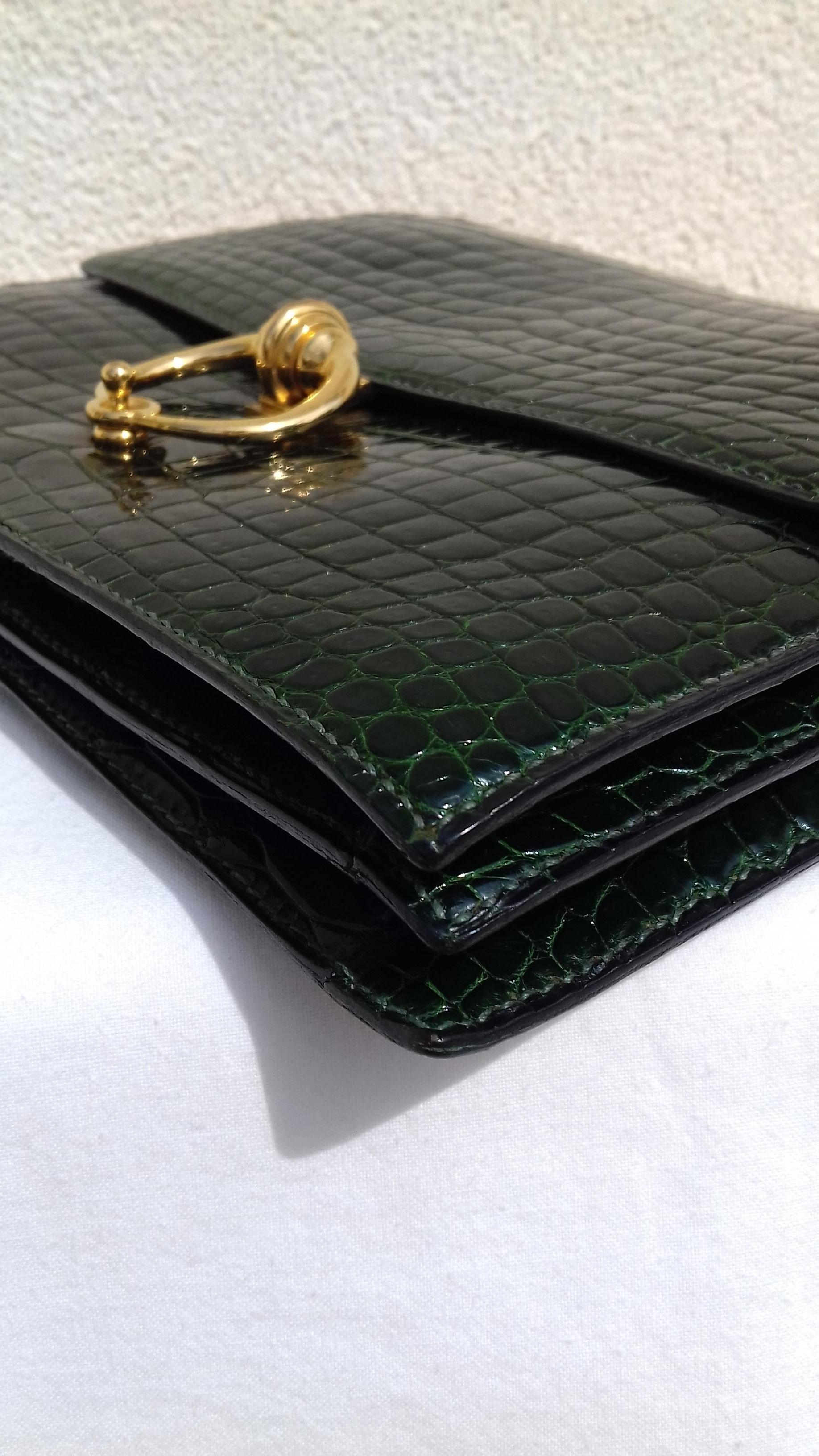 Hermès Vintage Sequana Bag Emerald Green Porosus Crocodile Ghw + Cards Holder 2