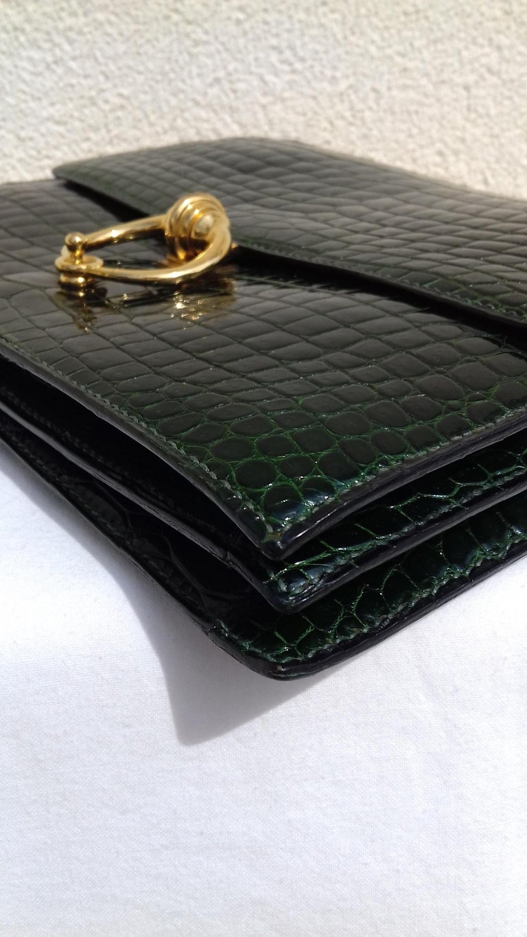 Hermès Vintage Sequana Bag Emerald Green Porosus Crocodile Ghw + Cards Holder at 1stDibs
