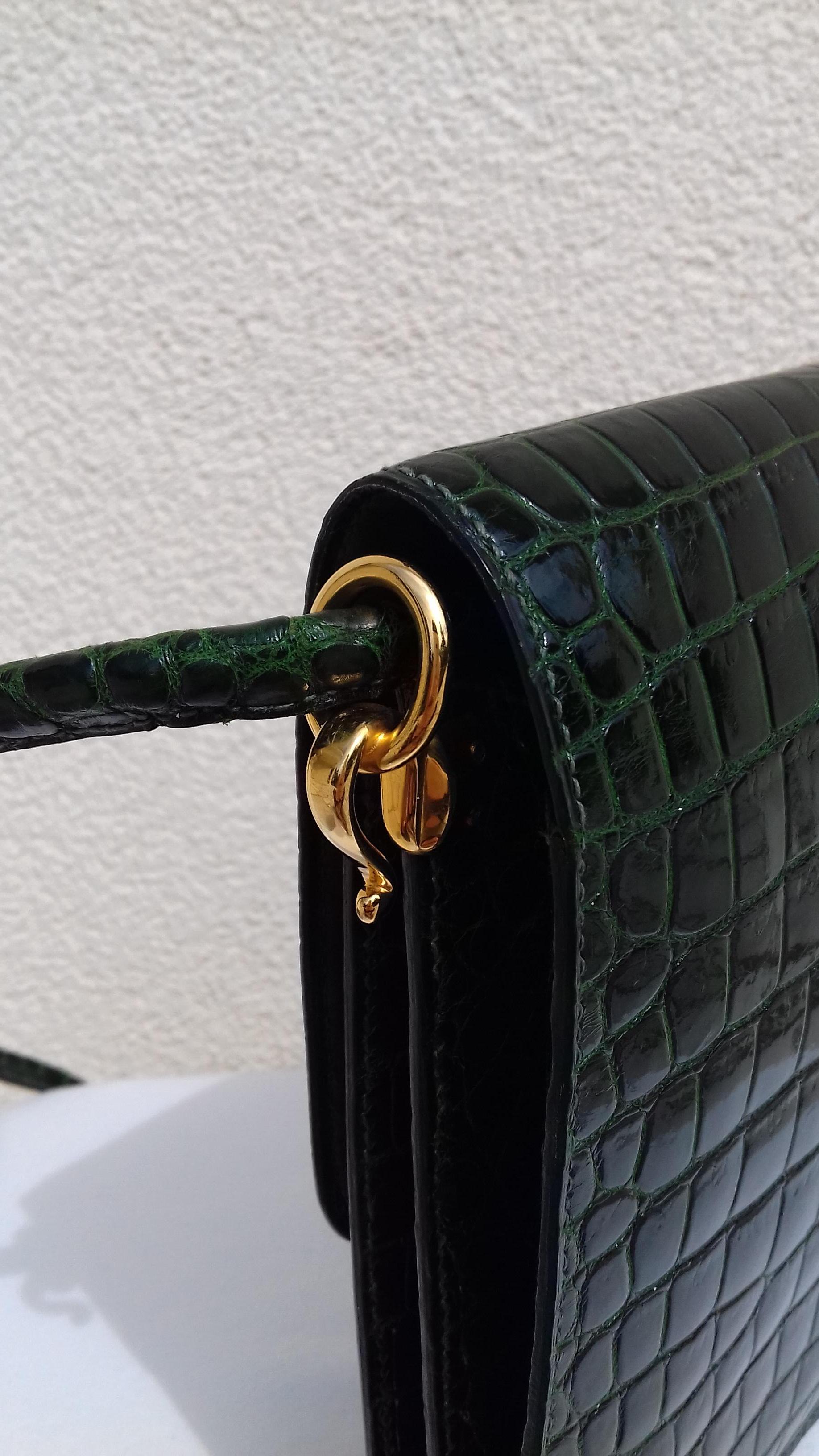 Hermès Vintage Sequana Bag Emerald Green Porosus Crocodile Ghw + Cards Holder 6