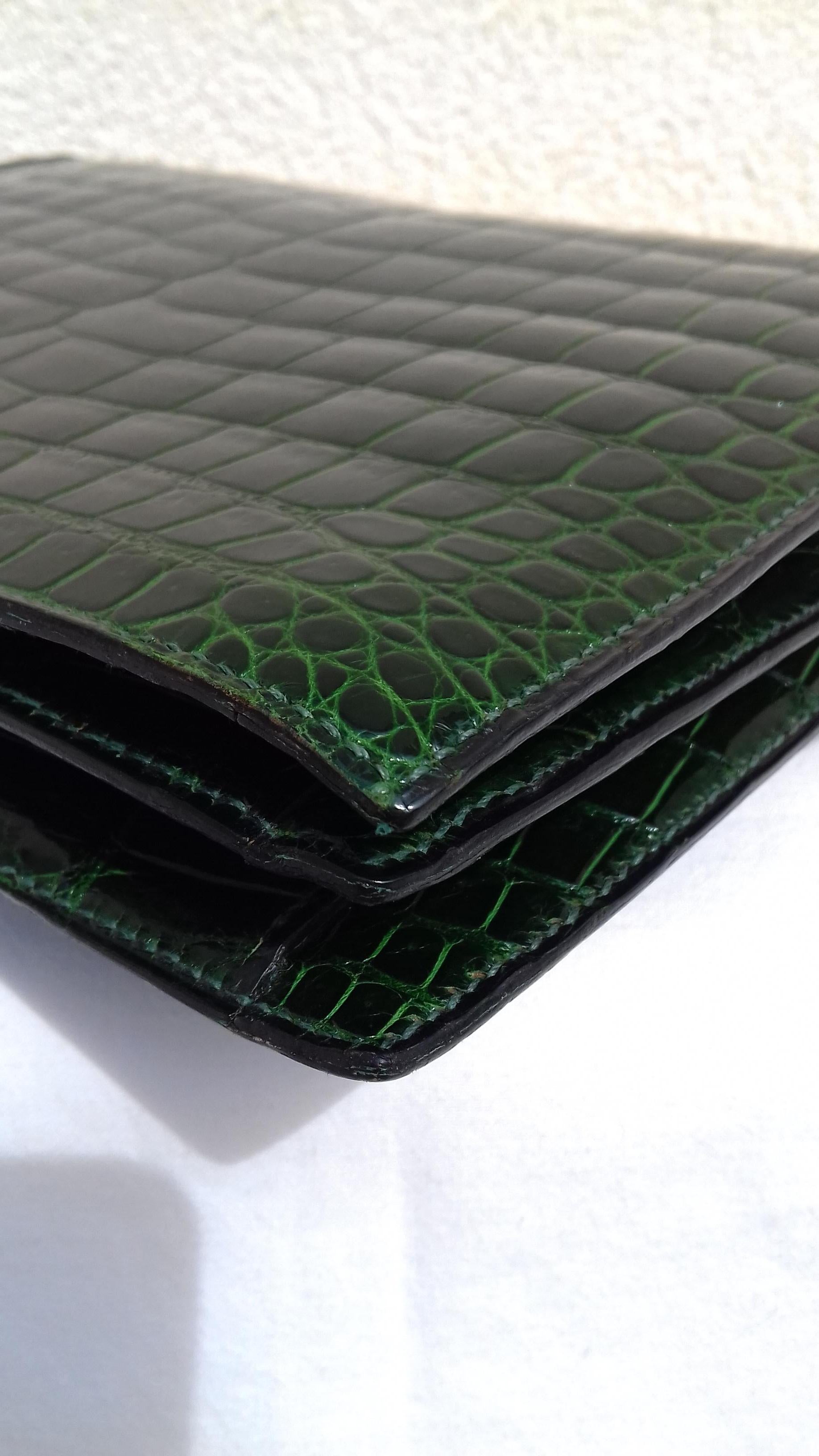 Hermès Vintage Sequana Bag Emerald Green Porosus Crocodile Ghw + Cards Holder 7
