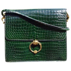 Hermès Vintage Sequana Bag Emerald Green Porosus Crocodile Ghw + Cards Holder