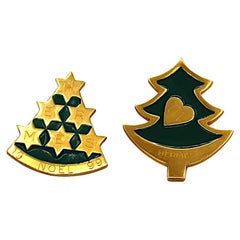 HERMES Vintage Set of Two Christmas Tree Pin Brooches