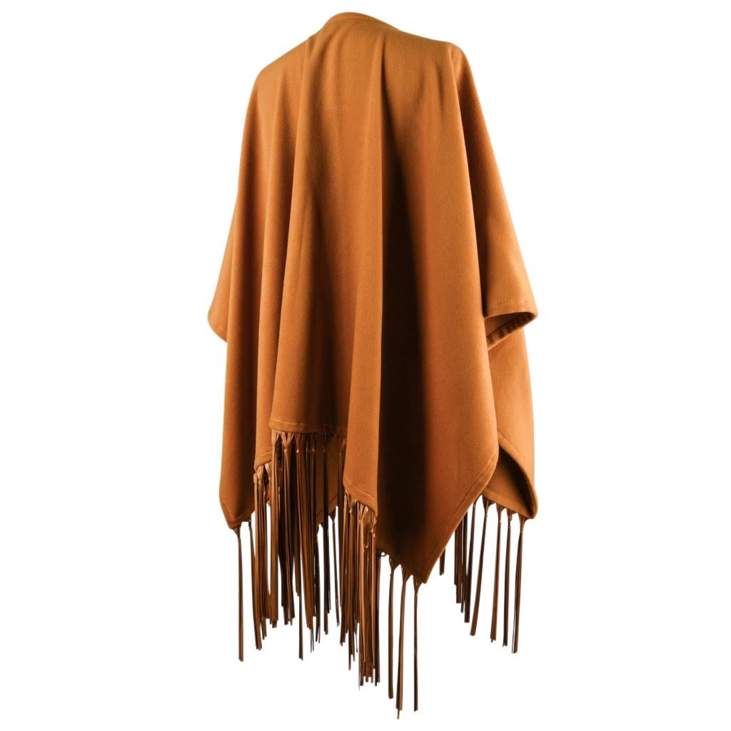 Hermes Vintage Shawl Lush Leather Fringe Cashmere and Wool Poncho  For Sale 2