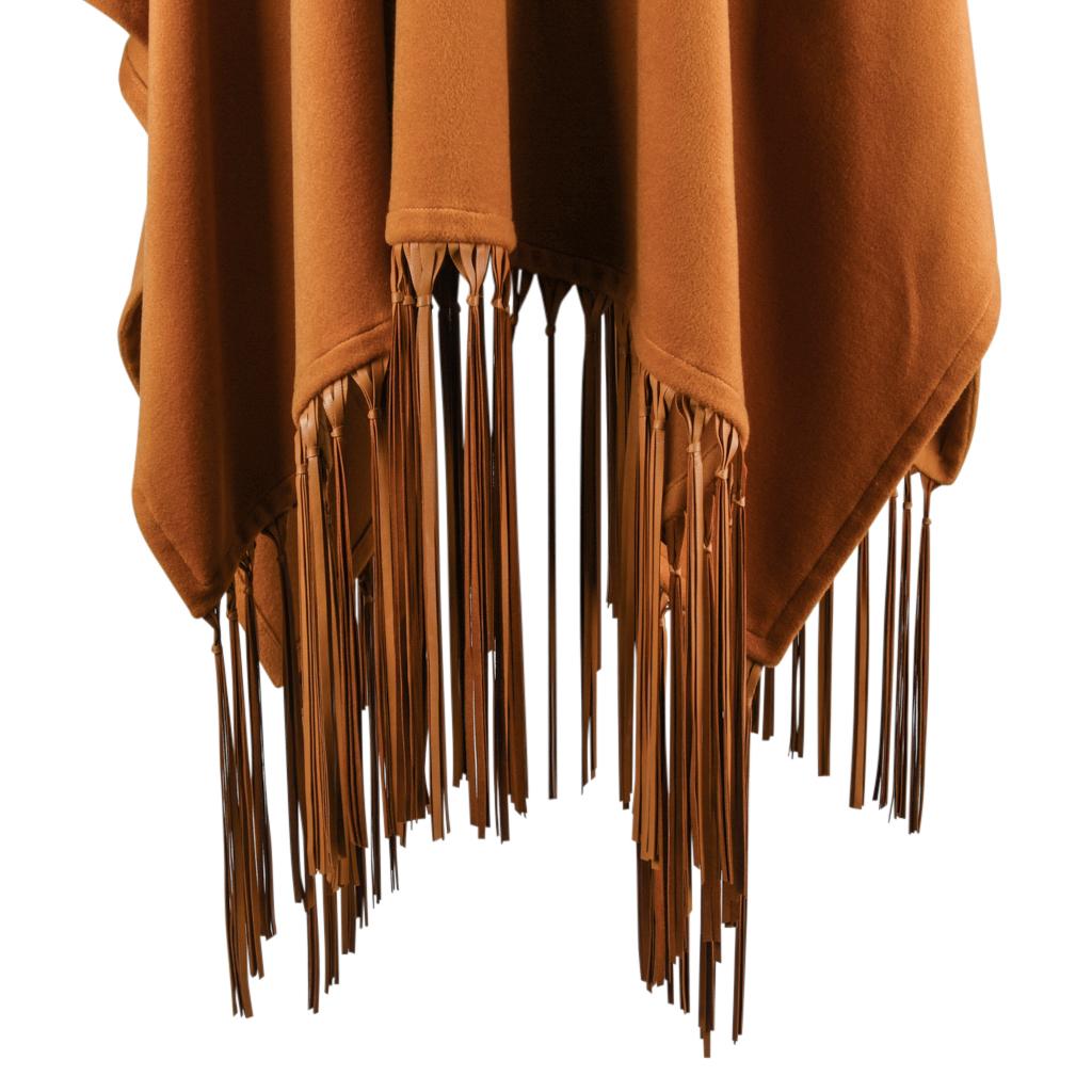 Hermes Vintage Shawl Lush Leather Fringe Cashmere and Wool Poncho  In Excellent Condition For Sale In Miami, FL