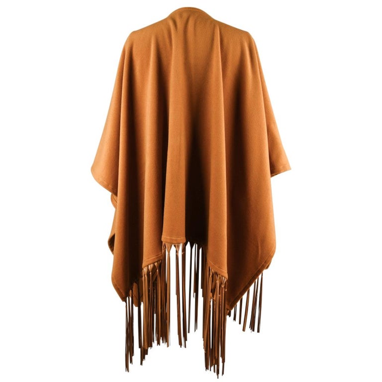 Hermes Vintage Shawl Lush Leather Fringe Cashmere and Wool Poncho For ...