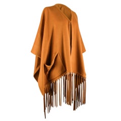 Hermes Vintage Shawl Lush Leather Fringe Cashmere and Wool Poncho