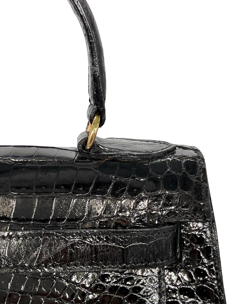 Hermès VINTAGE HERMES LYDIE CROCODILE POROSUS BLACK LEATHER HAND BAG PURSE  Exotic leather ref.418791 - Joli Closet
