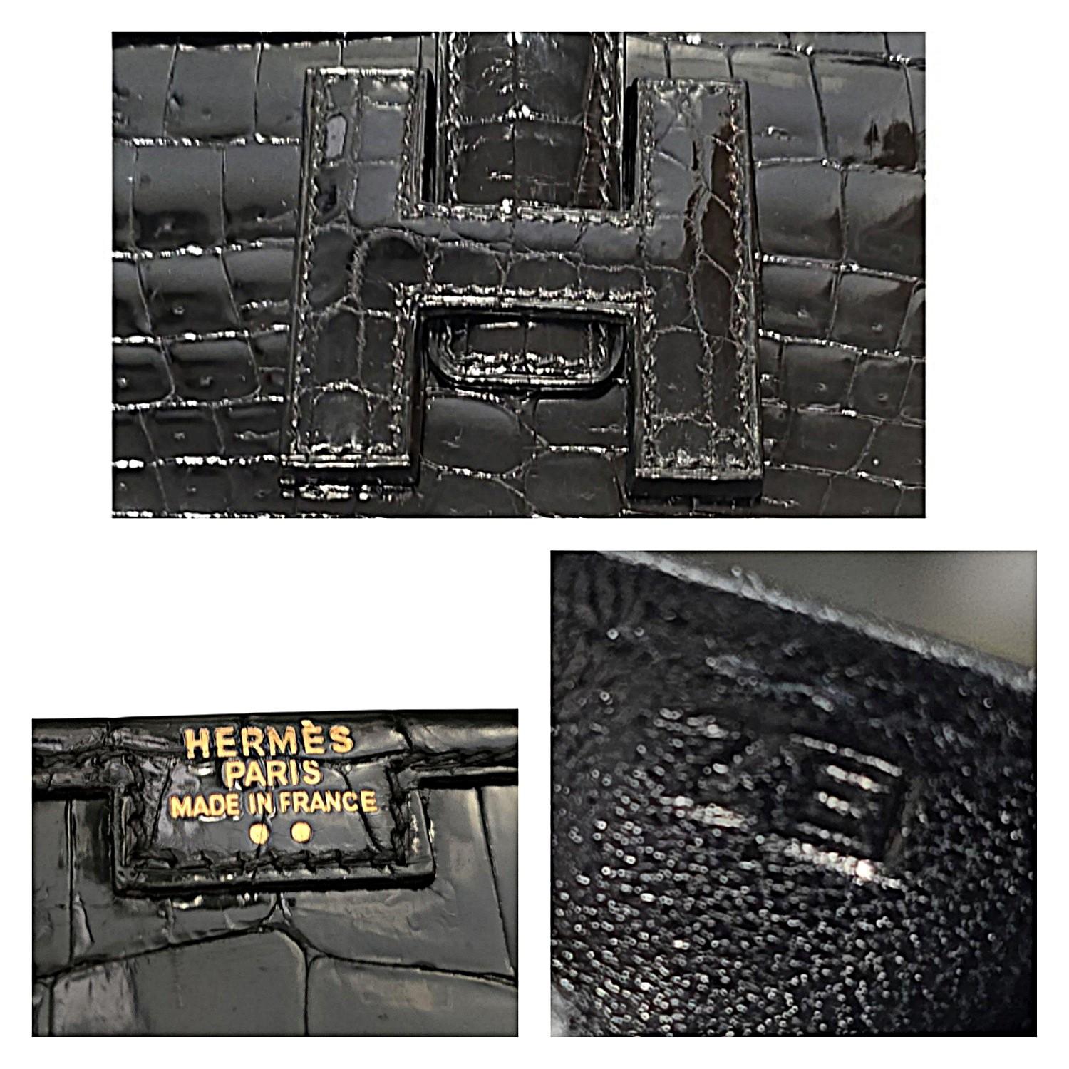 Hermès Vintage Glänzend Niloticus Krokodil Jige Elan 29 Clutch im Angebot 5