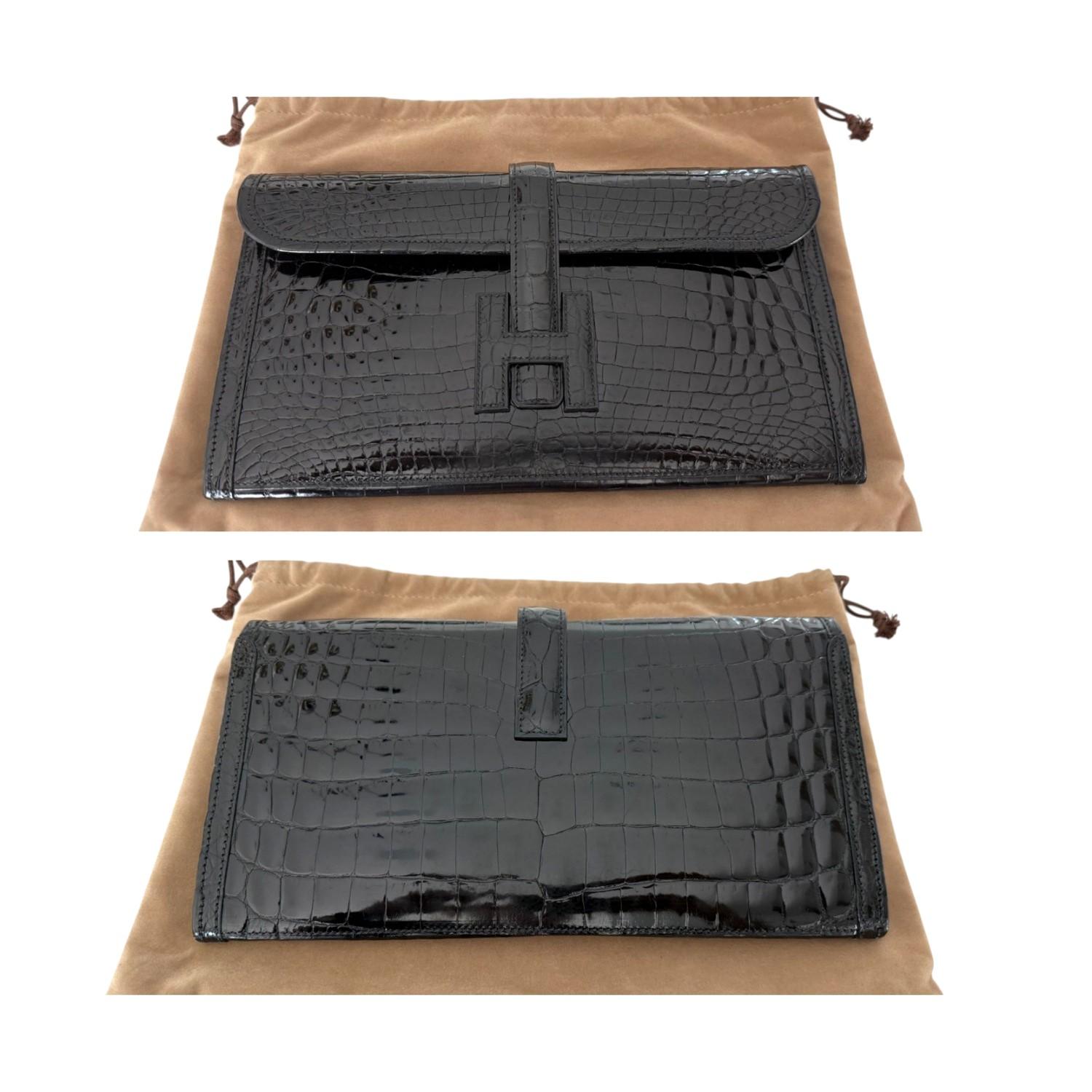 Hermès Vintage Glänzend Niloticus Krokodil Jige Elan 29 Clutch im Angebot 6