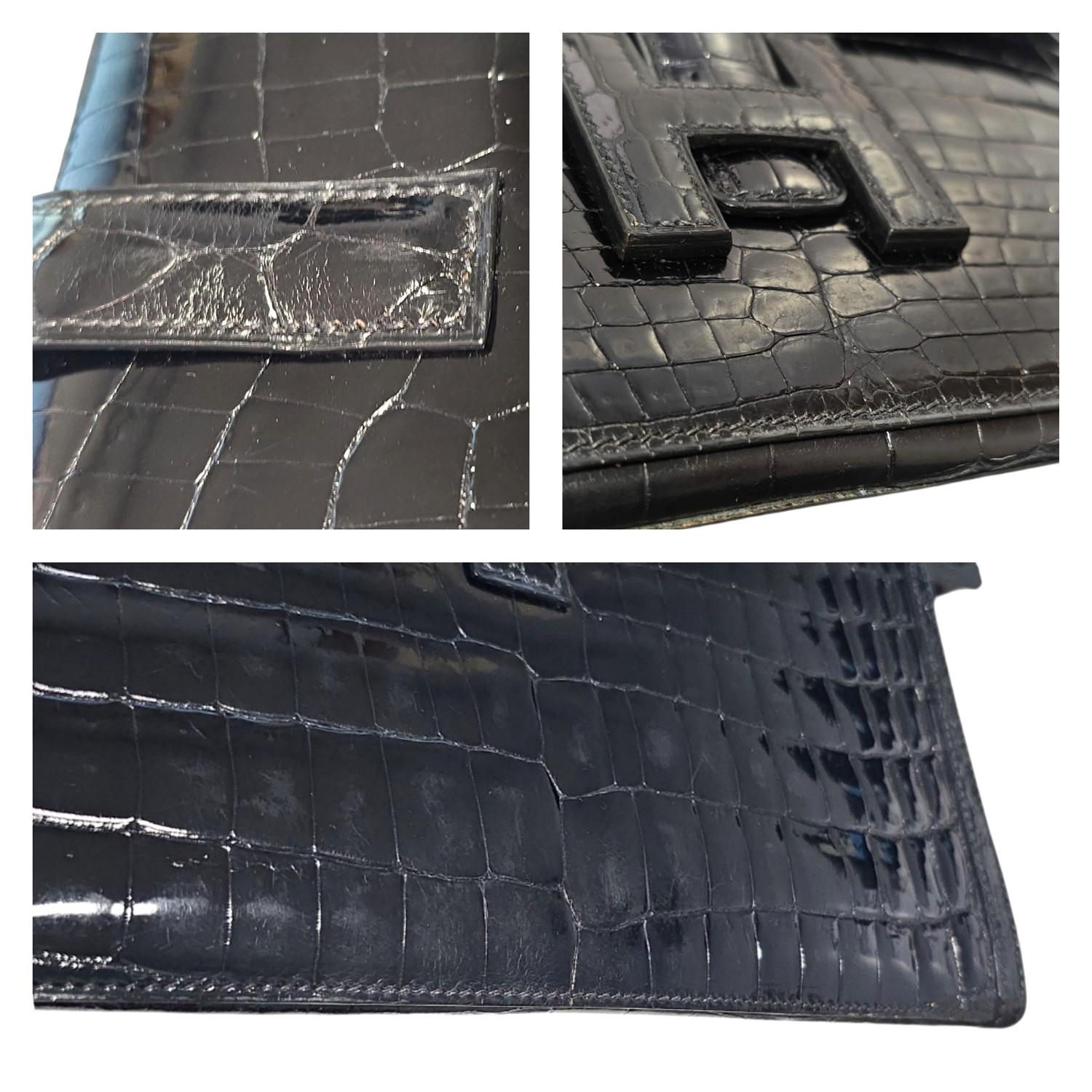 Hermès Vintage Glänzend Niloticus Krokodil Jige Elan 29 Clutch im Angebot 7