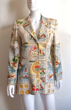 HERMÈS - Vintage Silk Blazer "Mont Saint Michel" Pattern Size 40 FR