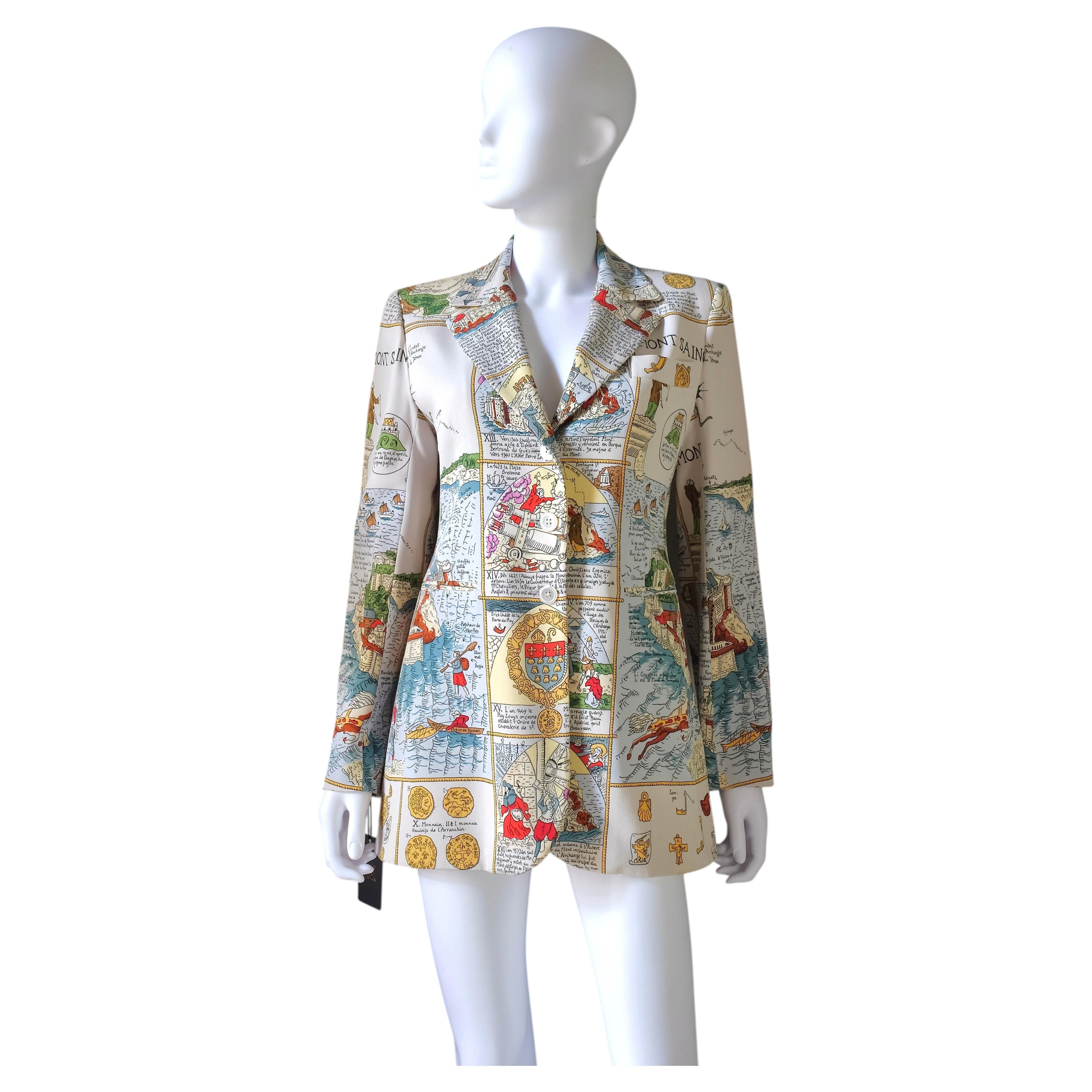 HERMÈS - Vintage Silk Blazer "Mont Saint Michel" Pattern Size 40 FR