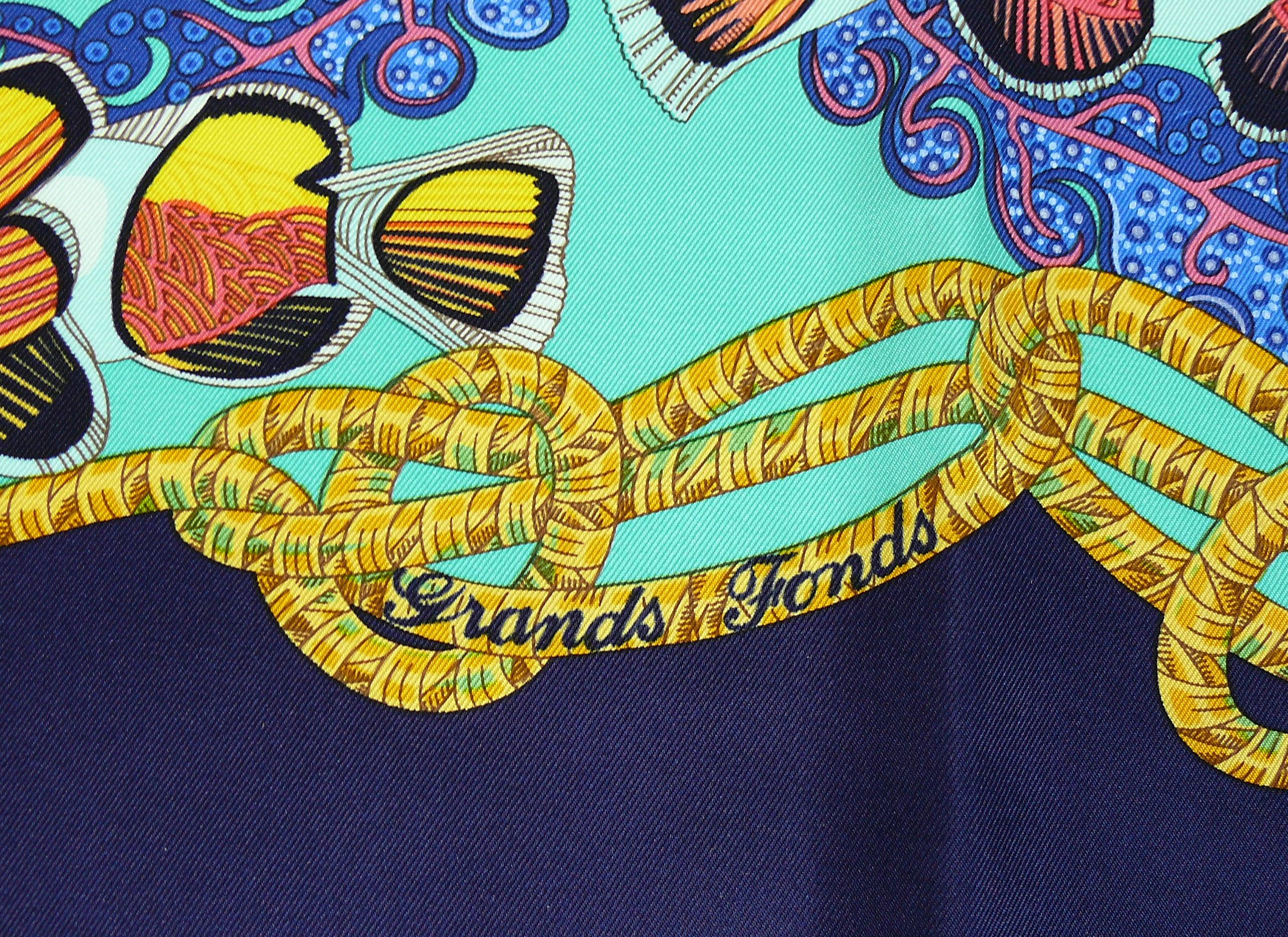 Hermes Vintage Silk Carre Scarf Grands Fonds by Annie Faivre 1992 For Sale 1