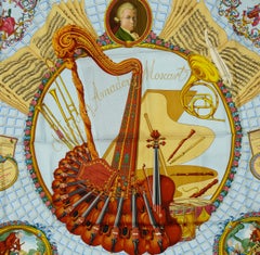 Hermes Vintage Silk Carrs Scarf Hommage à Mozart by Julie Abadie