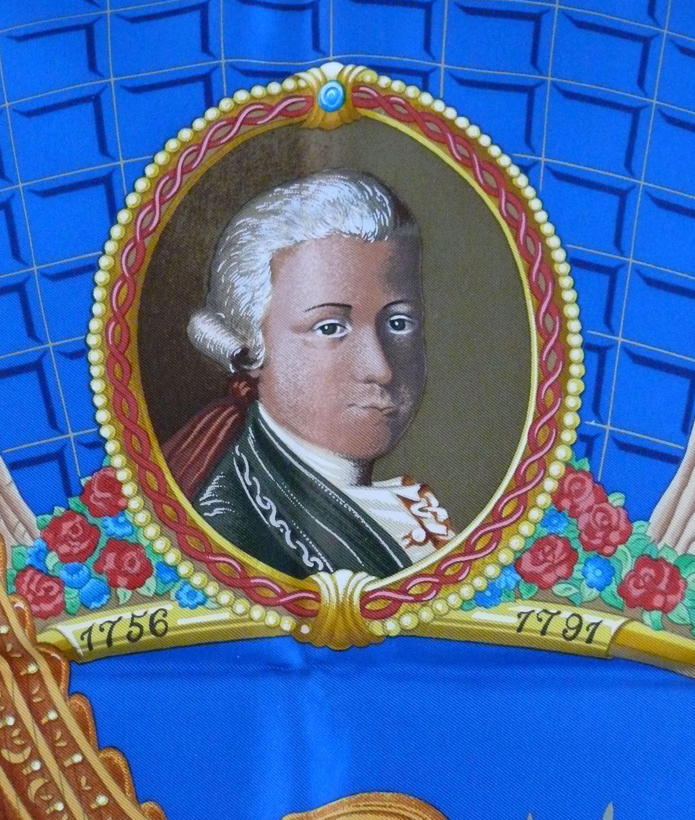 HERMES Vintage Silk Carre Scarf Hommage à Mozart by Julie Abadie In Good Condition For Sale In Nice, FR