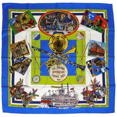 Hermes Vintage Silk Carre Scarf New Orleans Creole Jazz by Loïc Dubigeon